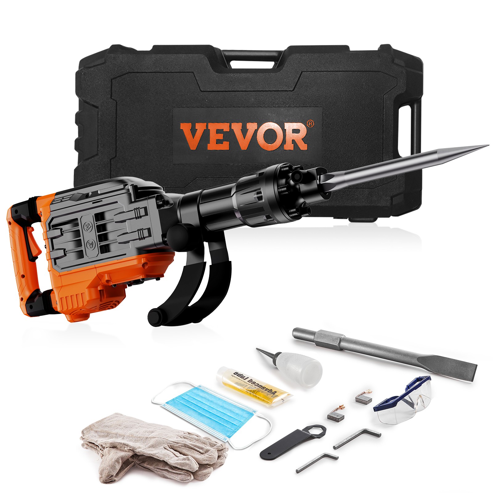 VEVOR Demolition Jack Hammer Concrete Breaker 3500W Electric 2 Chisel Bits Black