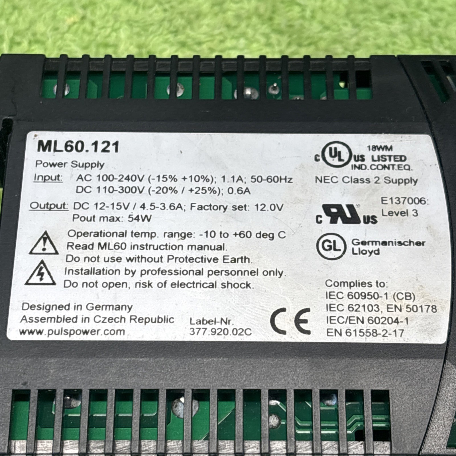 PULS ML60.121 Miniline Power Supply ML60 AC 100-240V DC 12-15V