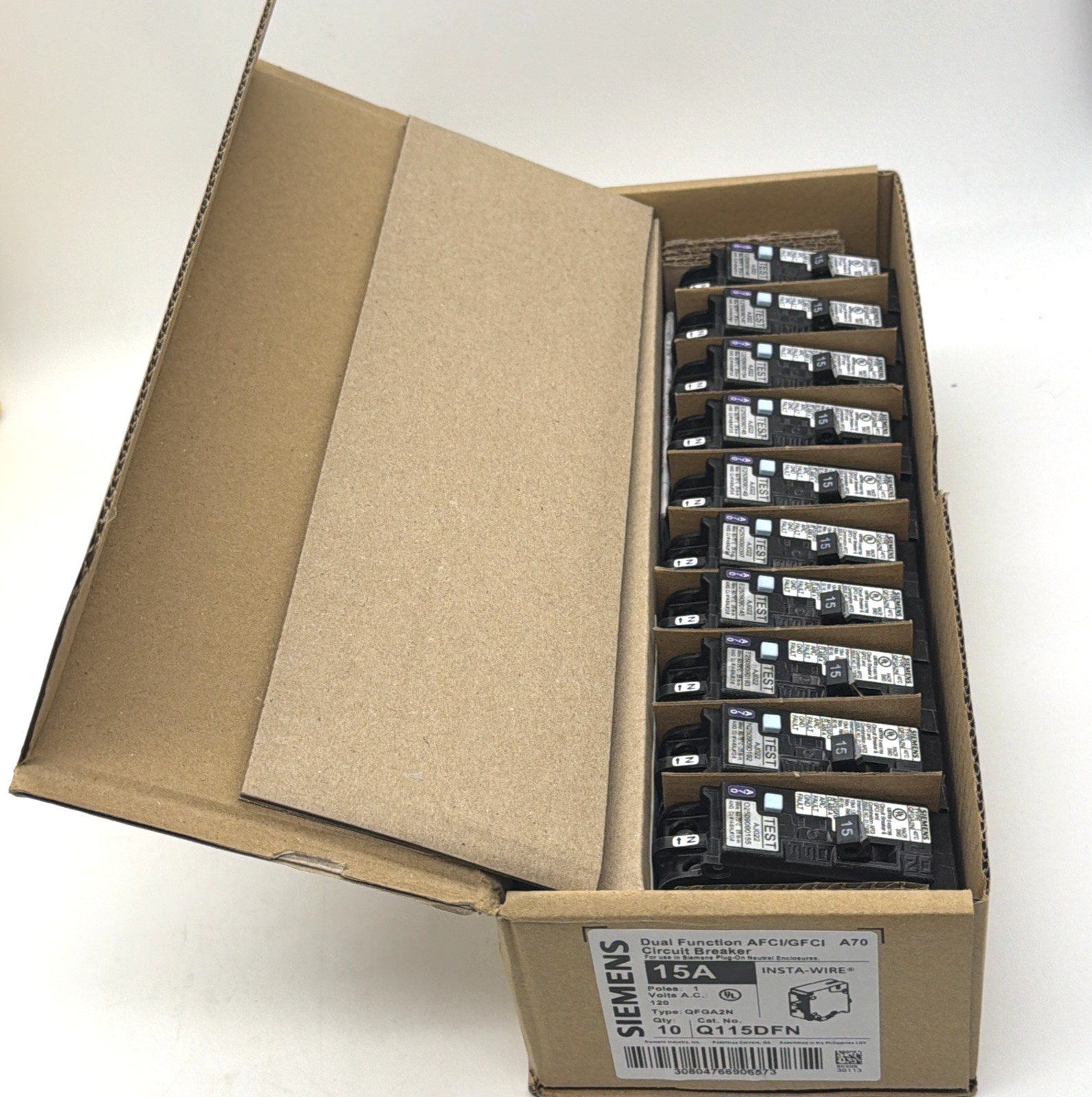 10X Siemens Q115DFN 15A 120V AFCI/GFCI Dual Function Plug-On Neutral Breaker NEW