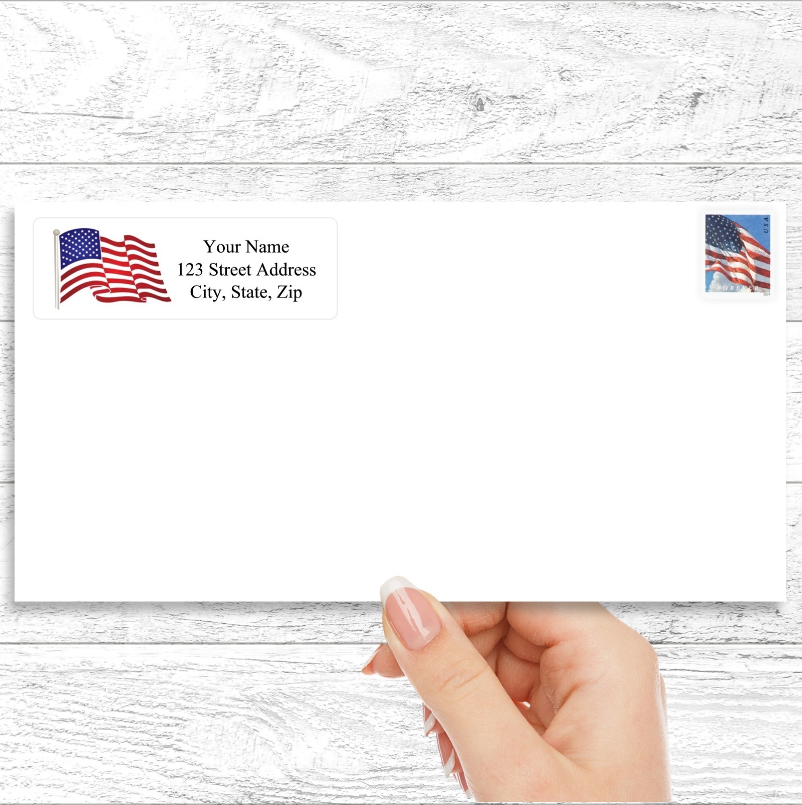 400 Personalized Return Address Labels Stickers 1/2 x 1 3/4 Waving American Flag