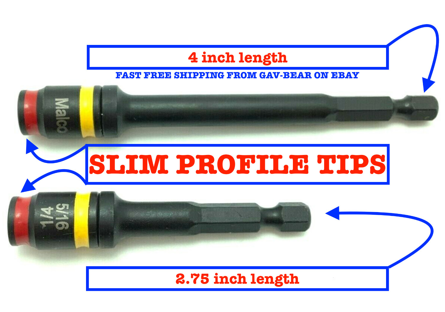 Reversible Magnetic Hex Chuck by Malco 1/4″ & 5/16″ Slim Profile Tips MSHC Combo