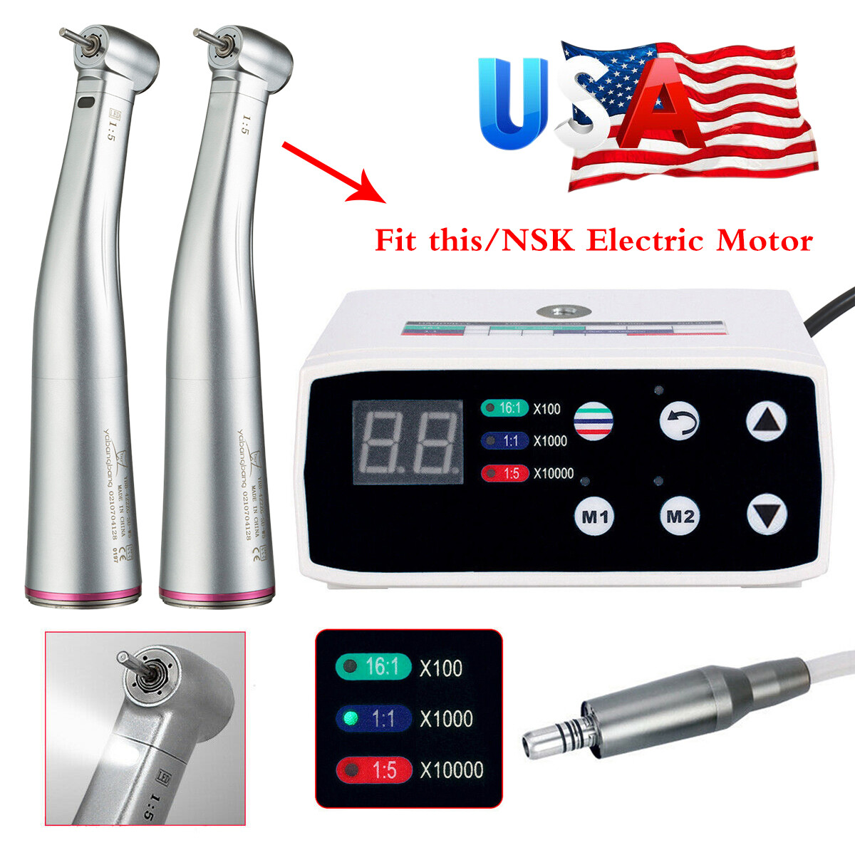 Dental Brushless Micro Motor/1:5 (LED) Handpiece Contra Angle Fit NSK new